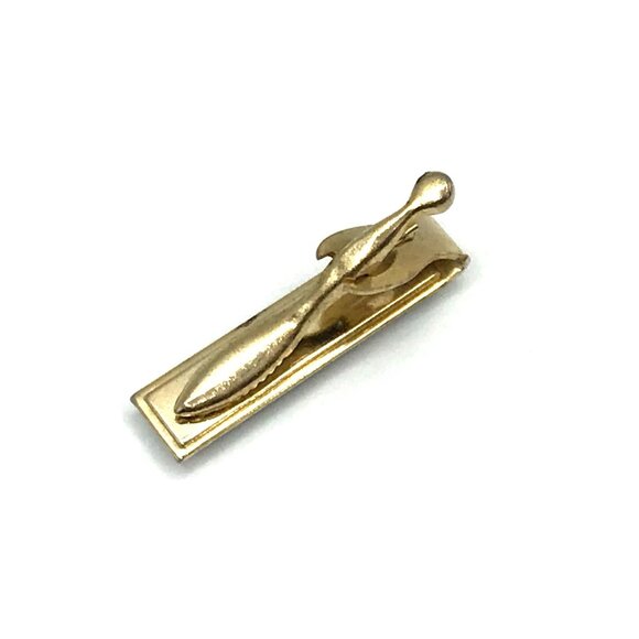 Vintage Gold-Tone Inlayed Tie Clip With Wavy Design - Picture 4 of 5